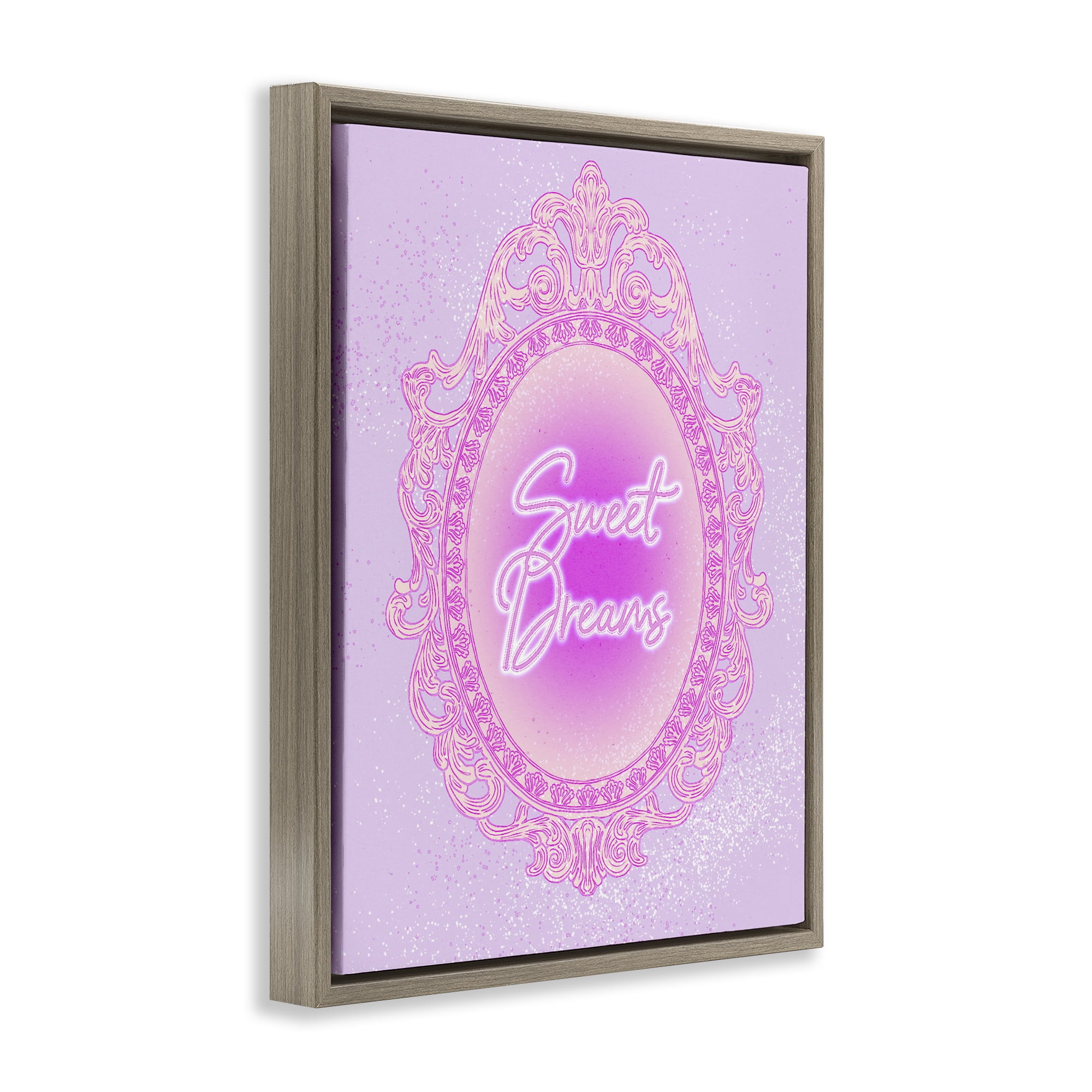 Stupell Industries Sweet Dreams Ornate Mirror Brown Framed Floater Canvas Wall Art, design by Ziwei Li