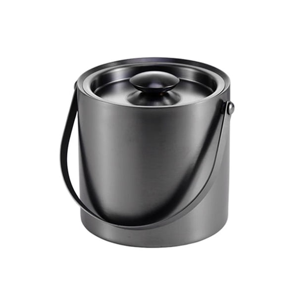 Cubitera con tapa, cubeta de hielo de acero inoxidable con aislamiento de doble pared, cubeta de vino for cócteles y fiestas, accesorios de bar en casa, gris oscuro, 2L