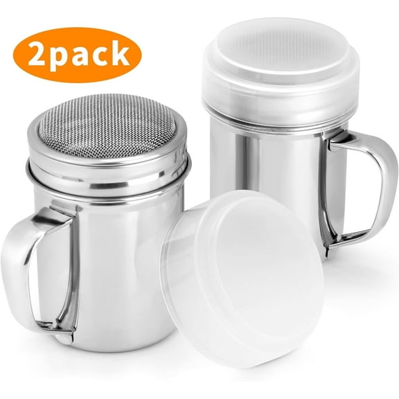 ZHUYING 2 pcs Powdered Sugar Shaker Duster - With Handle - Cinnamon Shaker For Coffee Bar - Fine Mesh Dredge - 16 ounce, pack of 2 | Style: Fine
