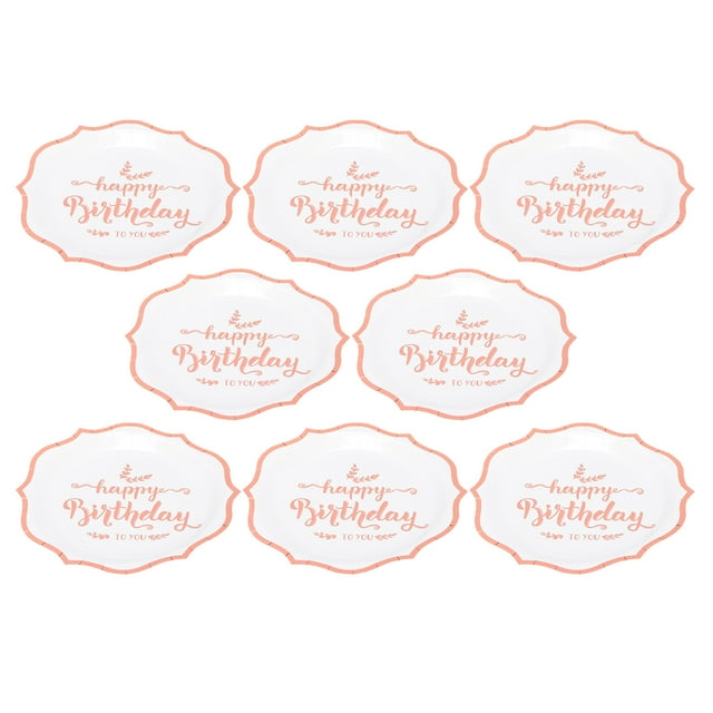 8Pcs Birthday Tableware Rose Gold Disposable Paper Cups Plates Dinnerware Decorations SuppliesPaper Plates