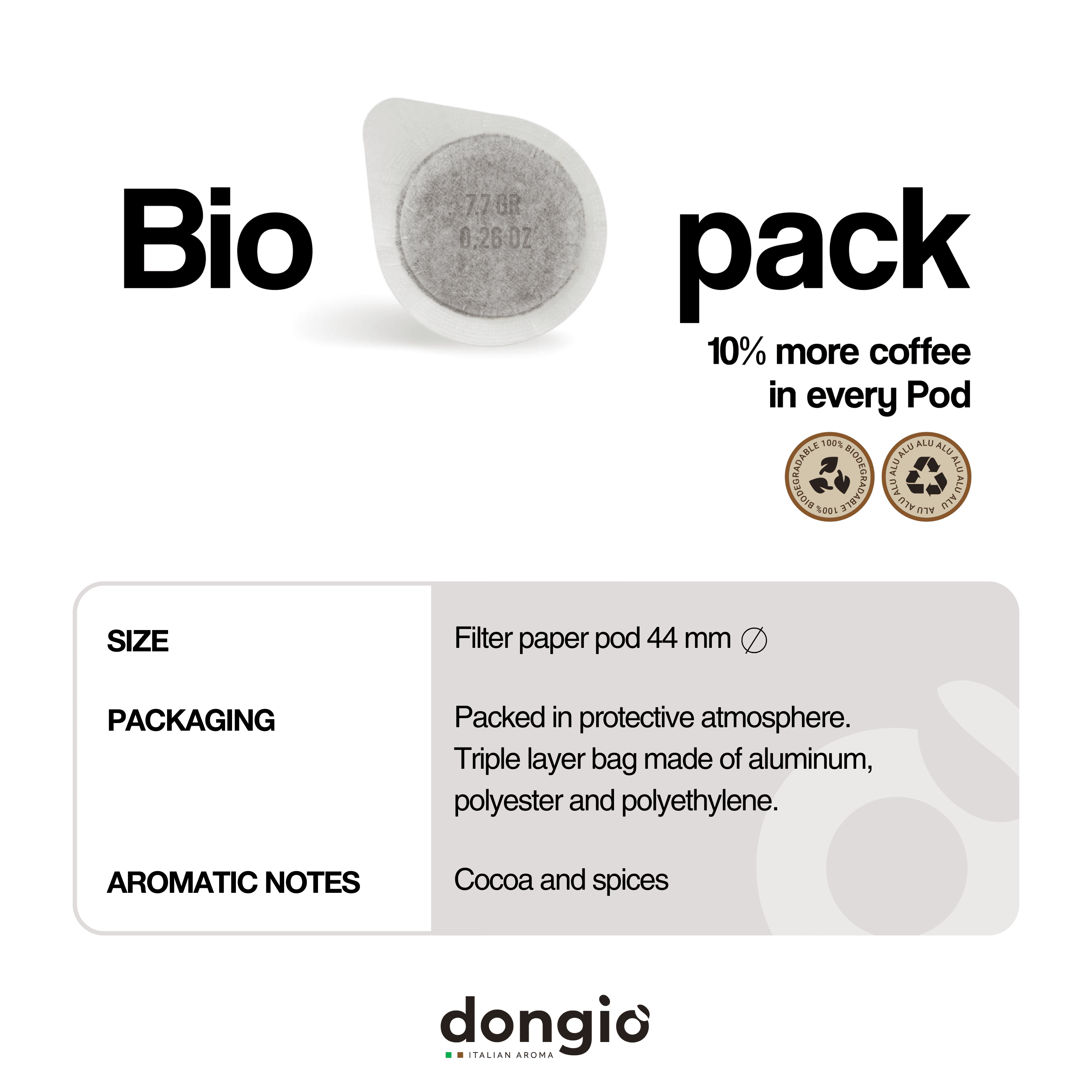 Dongio Caffe Espresso Venezia Decaf – ESE 44mm Espresso Pods, Dark Roast, 150 Count