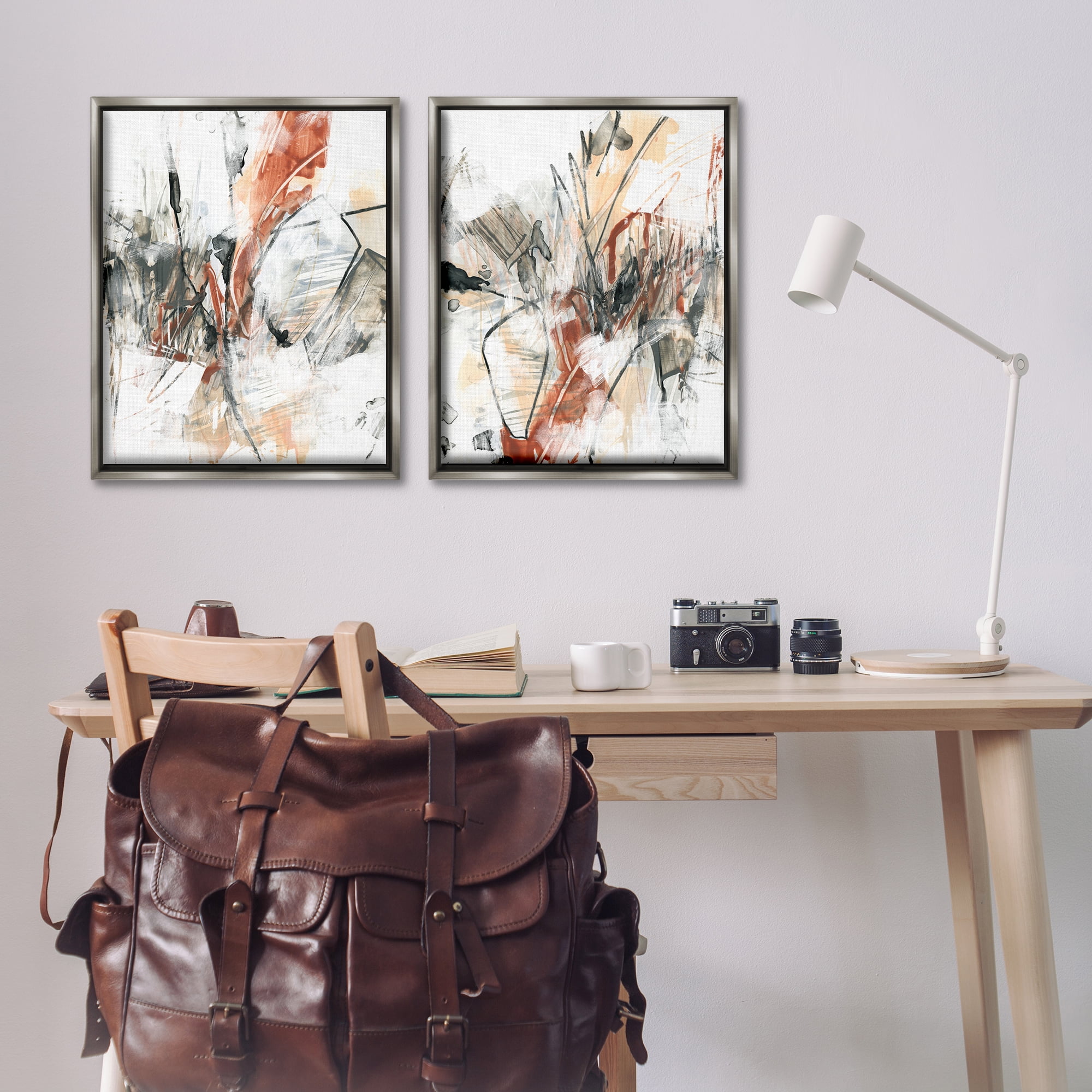Stupell Industries Chaotic Scribbles Abstracts Abstract Painting Gray Floater Framed Canvas Art Print Wall Art, 31 x 25, Set of 2