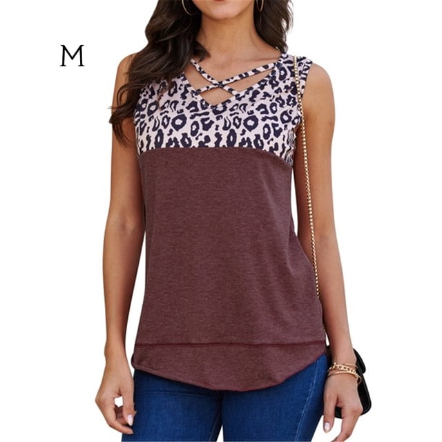 Camiseta sin mangas con cuello en V y estampado de leopardo Camiseta sin mangas de verano para mujer, rojo vino, M Inevent AP002393-17