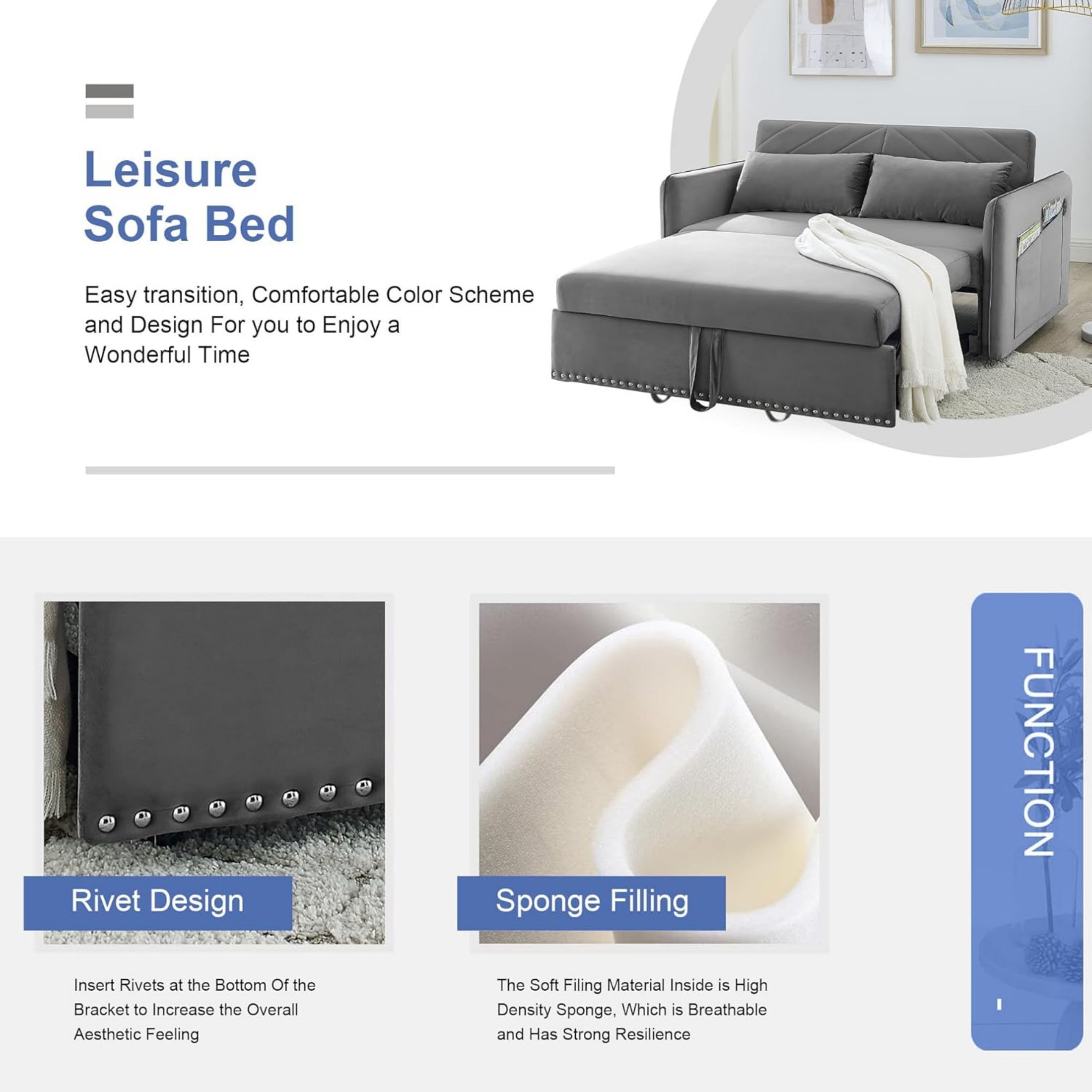 DEALTOPS Pull Out Sofa Bed, Convertible Loveseat Sleeper Sofa with USB Ports and Side Pockets, Gray