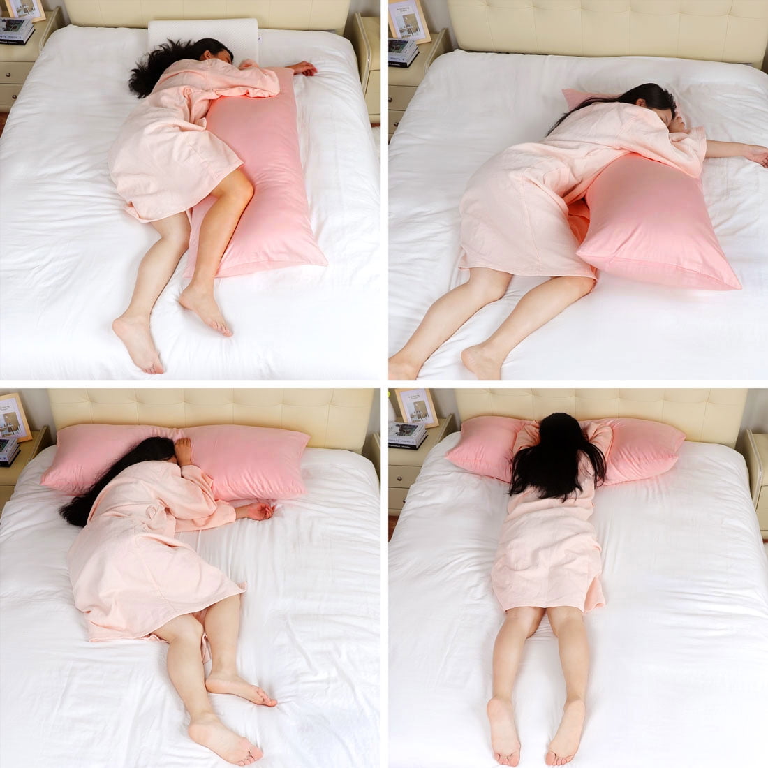 Unique Bargains 3 Pack 100% Cotton Body Pillow Cases Covers with Zipper Pink 20" x 54"