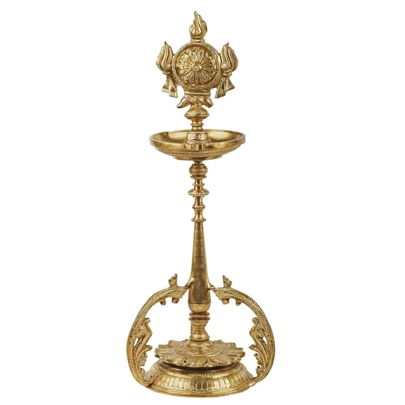 6" Small Vishnu-Chakra Lamp with Three Sprigs of Vine at Base