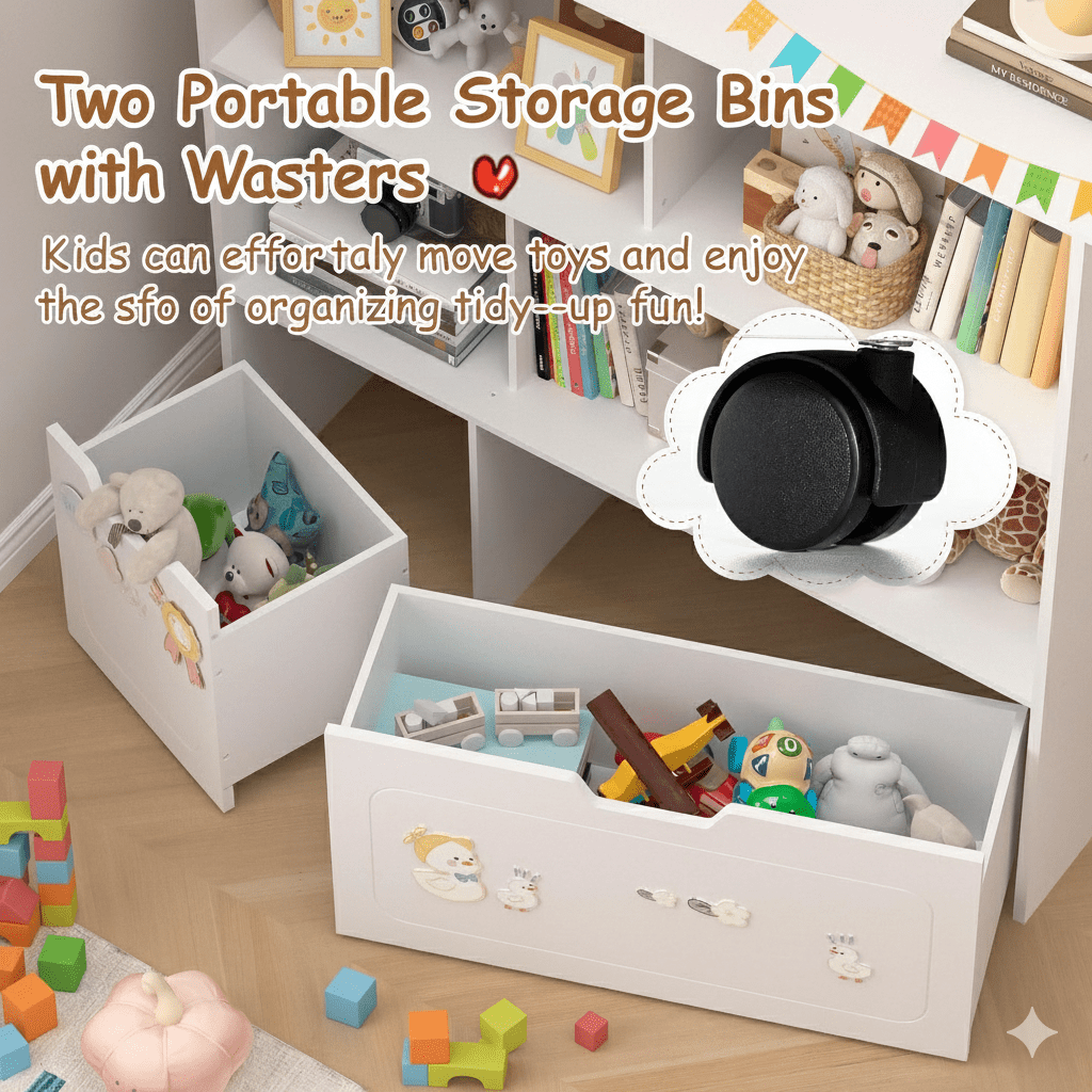 BRINJOY 3-Shelf Kids Bookcase Storage Organizer with 2 Movable Drawers
