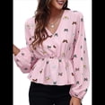 thumbnail image 3 of Top de Larga para Mujer, Jersey Fino, Cuello en V, Abullonada, Babydoll, Ligero, de Poliéster Rosa M, 3 of 10