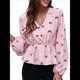 thumbnail image 3 of Top de Larga para Mujer, Jersey Fino, Cuello en V, Abullonada, Babydoll, Ligero, de Poliéster Rosa M, 3 of 10