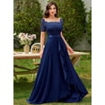 thumbnail image 4 of Blue Floral Lace Boat Neck Chiffon Maxi Dress With Ruffle High-Low Hem, 4 of 29