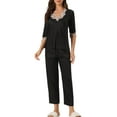 thumbnail image 2 of INSPIRE CHIC Women's Satin Pajama Set Half Sleeve Lace Top with Long Pants 2 Piece Sleepwear Sets S Black, 2 of 6
