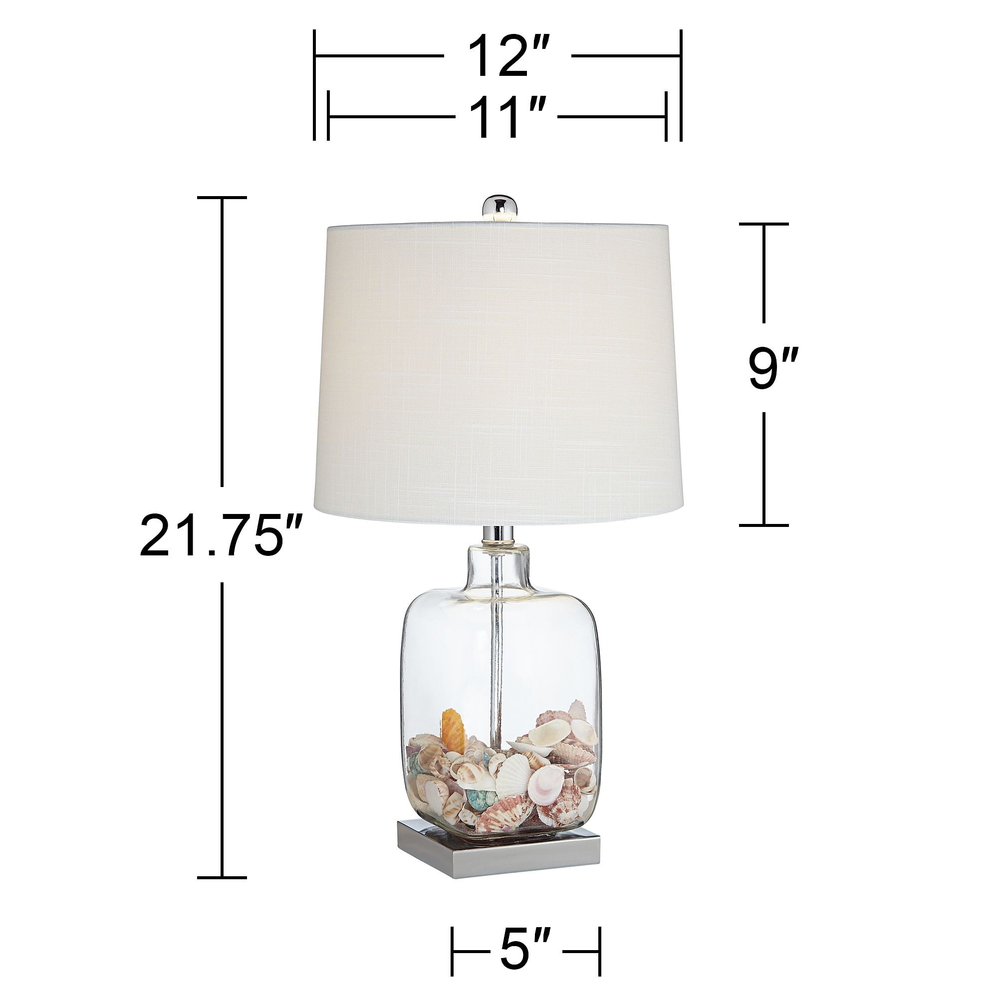 360 Lighting Coastal Accent Table Lamp 21.75" High Clear Glass Fillable Sea Shells White Drum Shade for Living Room Family Bedroom Bedside