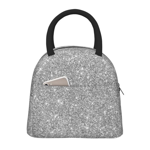 Balery GlitterSilver Bolsa de Almuerzo para Mujeres, Caja de Almuerzo, Bolsa de Almuerzo Pequeña Impermeable, Tote de Almuerzo Reutilizable con Gran Capacidad