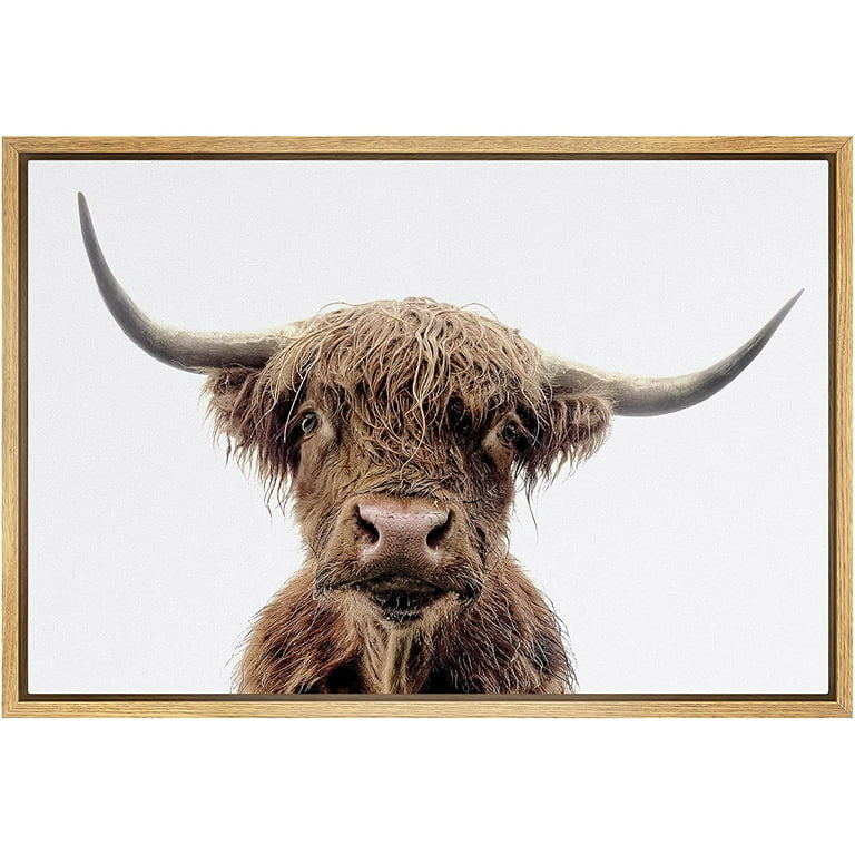 PixonSign Highland Cow Canvas Print Framed Wall Art, 16x24 Inches