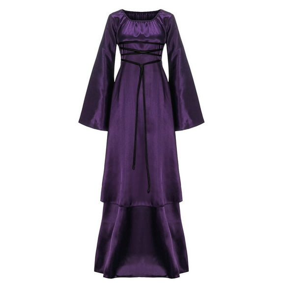 PATLOLLAV Fall Clothes for Women,Womens Casual Halloween Long Sleeve Splicing Solid Gothic Cosplay Dress Purple XL