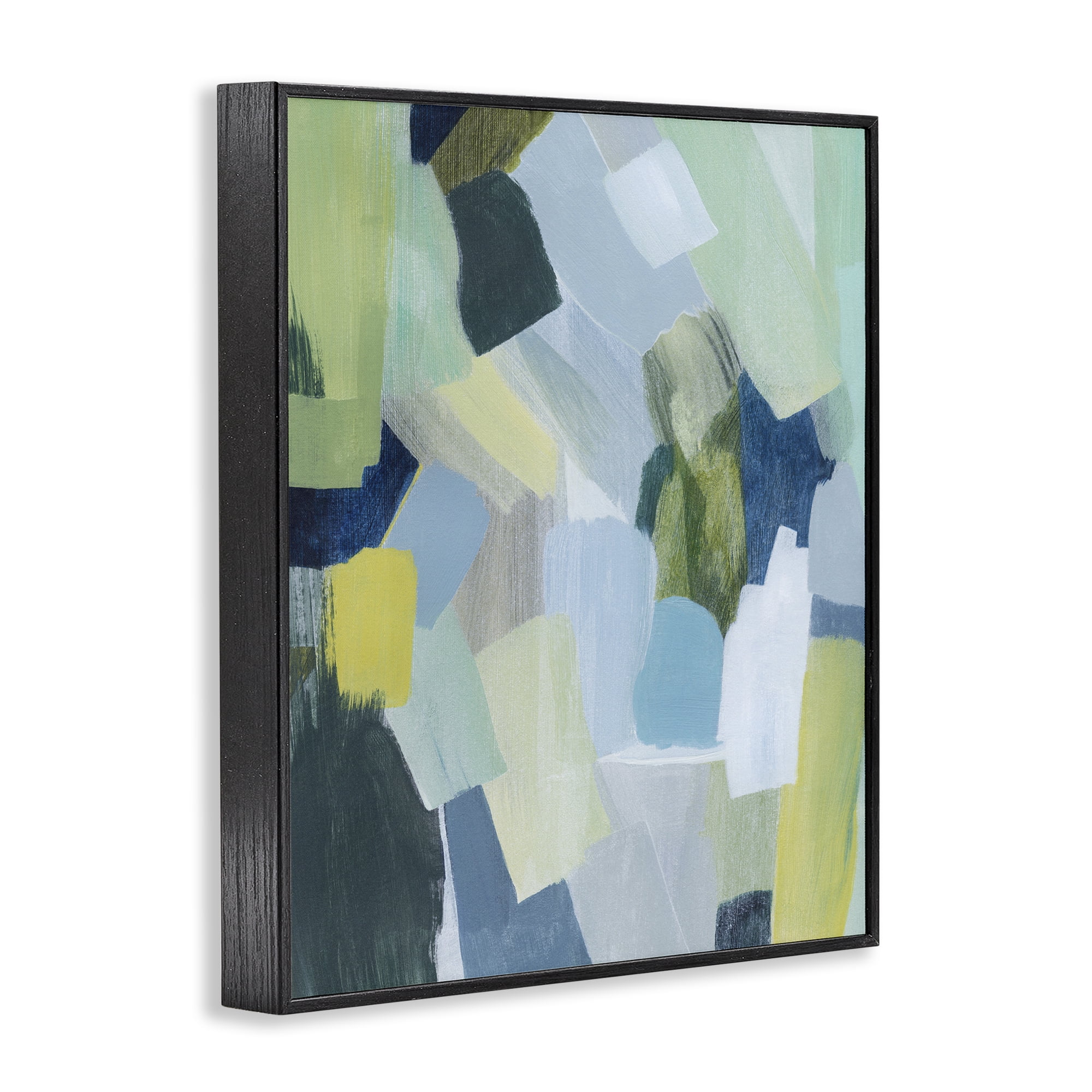 Stupell Industries Layered Green Brush Strokes Abstract Painting Black Framed Art Print Wall Art, 24 x 30