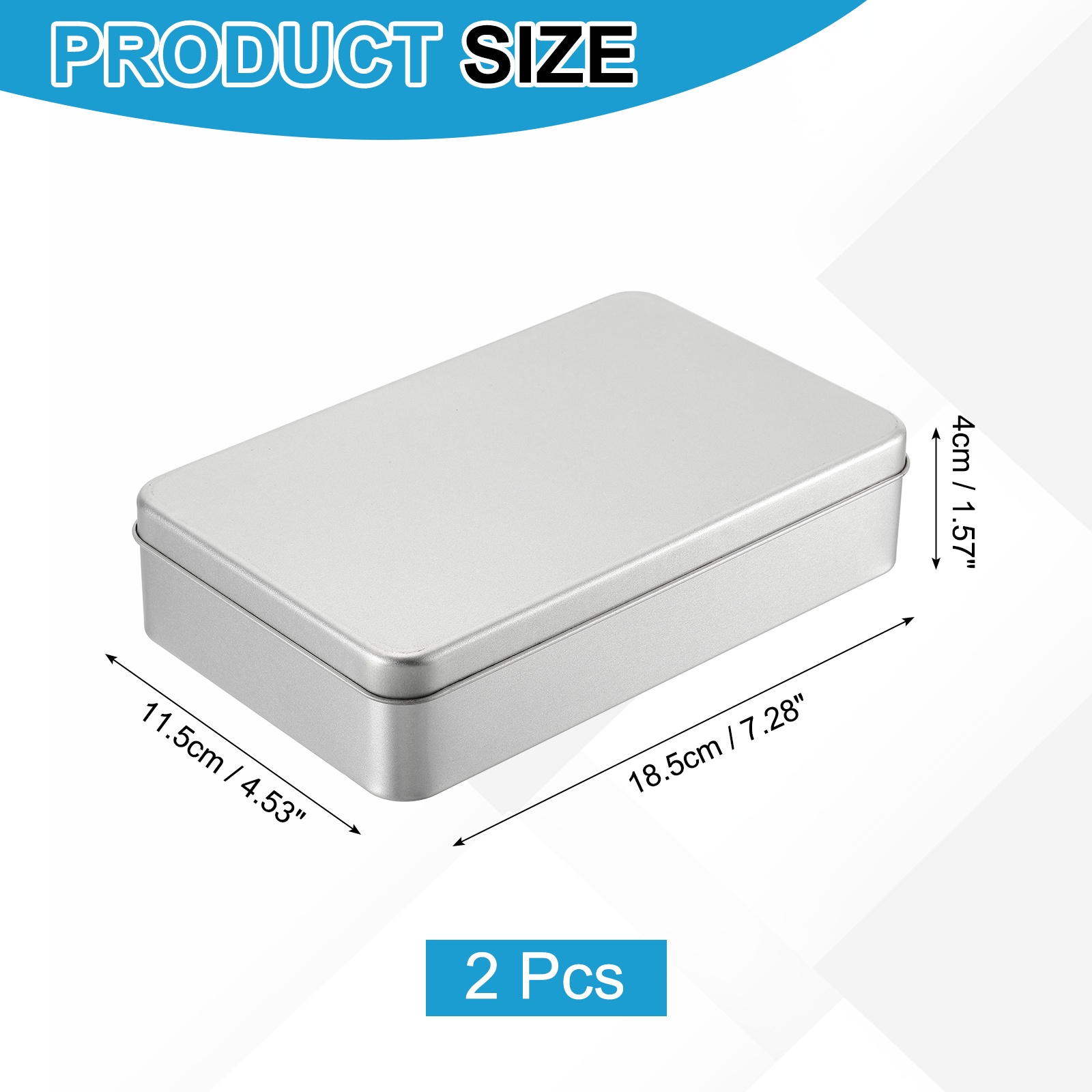 2 Pcs Metal Tin Box, 7.3 x 4.5 x 1.6 Inch Rectangular Storage Tin Box with Lid Portable Tinplate Container for Home Organizer Crafts Gifts Keys Cookies Cards Candles Storage