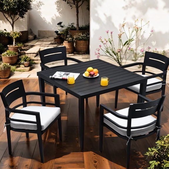 5-Piece Square Outdoor Dining Set / Durable Aluminum, Comfortable for Garden