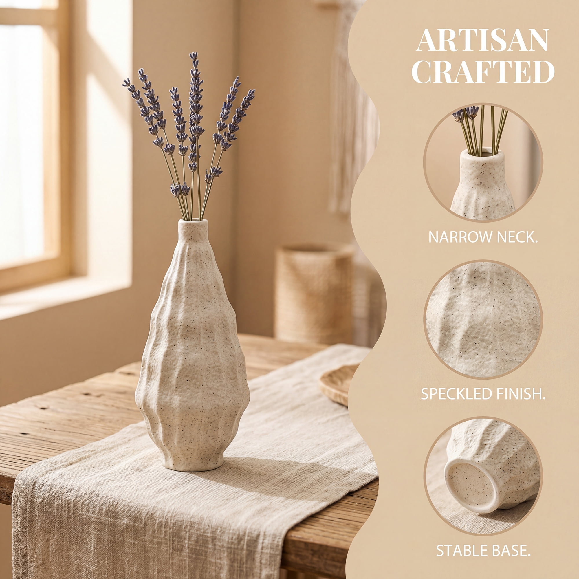 Unique Bargains Matte Chubby Bud Flower Vase with Wide Opening Ribbed Decorative Beige