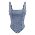thumbnail image 2 of FASHOFT Denim Tops for Women Stretch Square Neck Jean Vests Sleeveless Pull on Summer Tops Western Waistcoat Blue L, 2 of 5