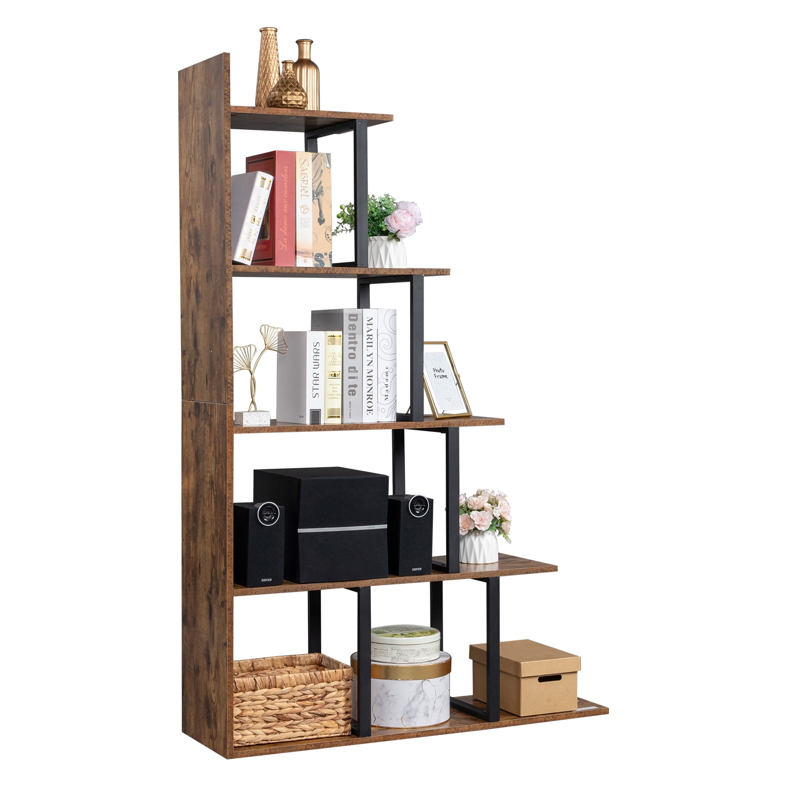 Kepooman 5-Tier Bookshelf, Industrial Vintage Freestanding Bookcase Multipurpose Storage Display Rack, Modern Industrial Metal Bookcase Display Rack and Storage Organizer for Living Room Bedroom Kepooman 5-Tier Bookshelf, Industrial Vintage Freestanding Bookcase Multipurpose Storage Display Rack, Modern Industrial Metal Bookcase Display Rack and Storage Organizer for Living Room Bedroom