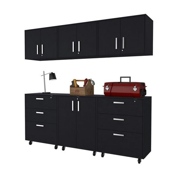 HomeRoots 546373 Black Wall Mounted Accent Cabinet with Eight Shelves & 6-Drawers