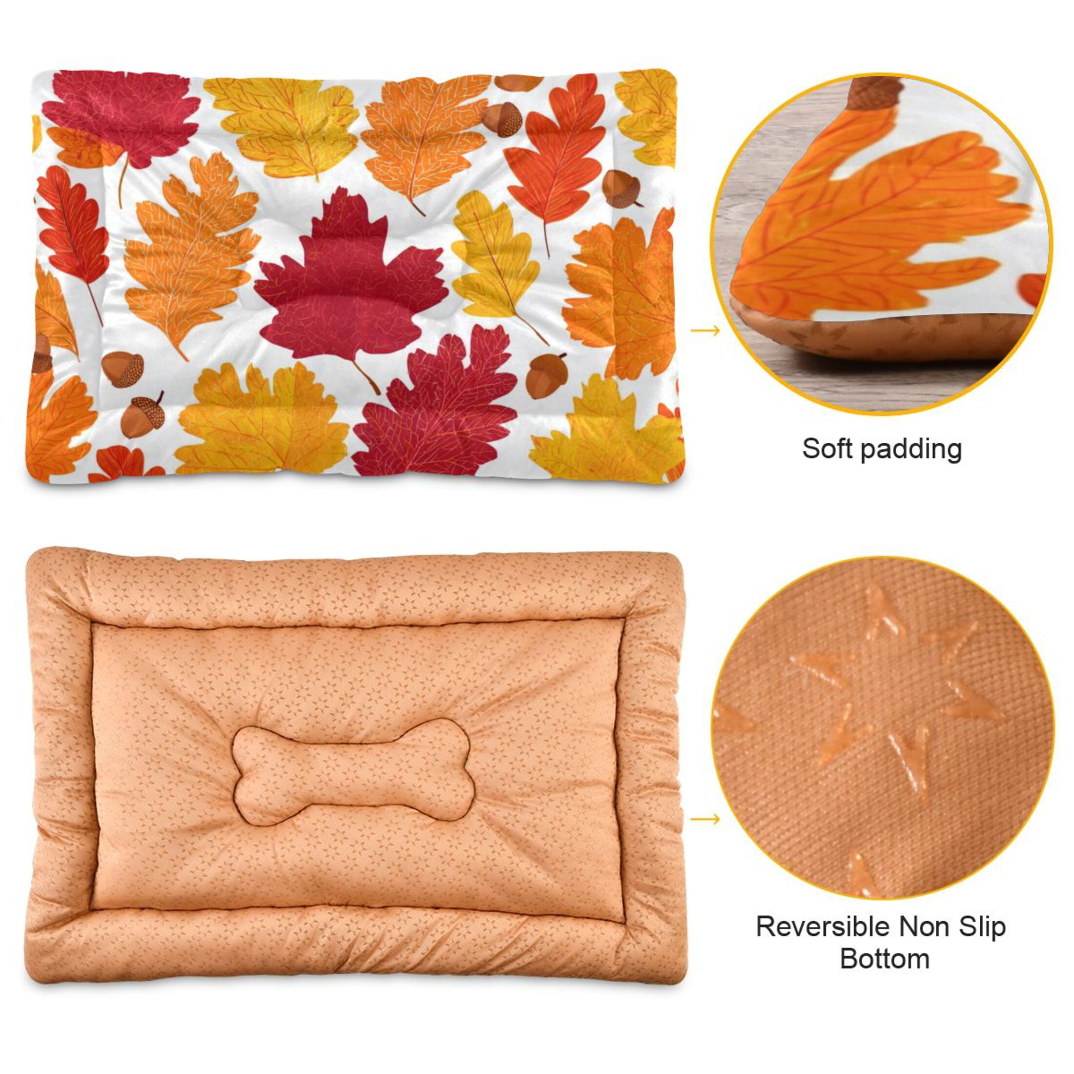 Cozy Mat Pet Bed Indoor Outdoor Warm Soft For Cat Dog Puppy(S/M) Red Orange Yellow Autumn Leaves