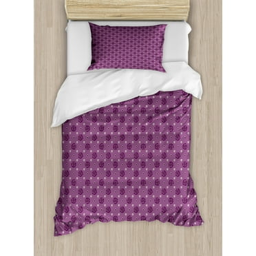 Muted Colors Duvet Cover Set Twin Size, Romantic Pattern with Abstract Petals Swirls, Decorative 2 Piece Bedding Set with 1 Pillow Sham, Pale Purple Pale Mauve and Plum, by Ambesonne
