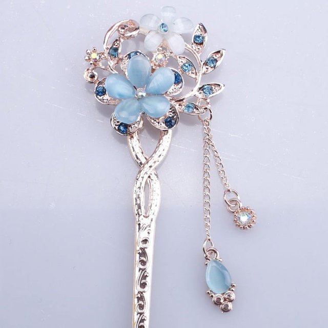 Horquilla con forma de ojo de gato, flor gemela, broche clásico para el pelo, placa para el pelo, joyería, tocado de estilo nacional, ojo de gato