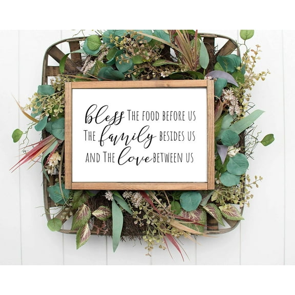 Kitchen wood Signs wall art decor bless the food before us quote