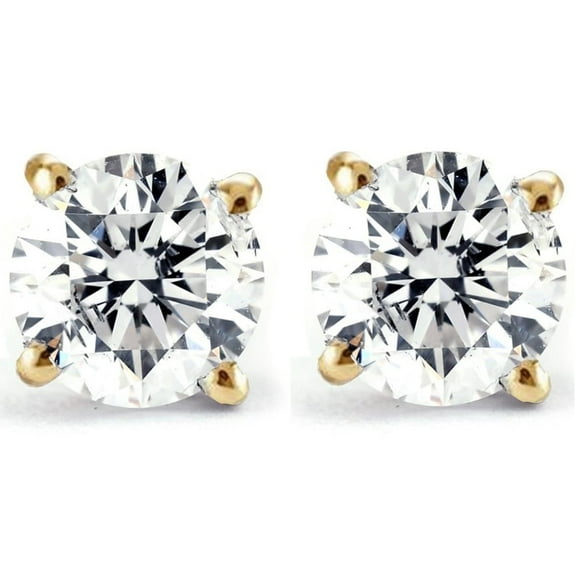 Paris Jewelry 14k Yellow Gold 1/2 Ct Solitaire Round Plated Created White Diamond Stud Earrings