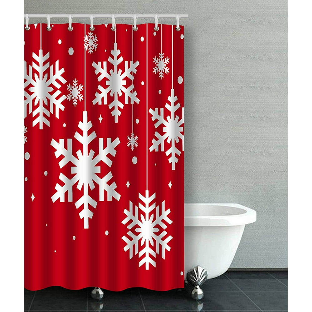 BPBOP Red And White Winter Snow Flakes Bathroom Shower Curtain 36x72 inches