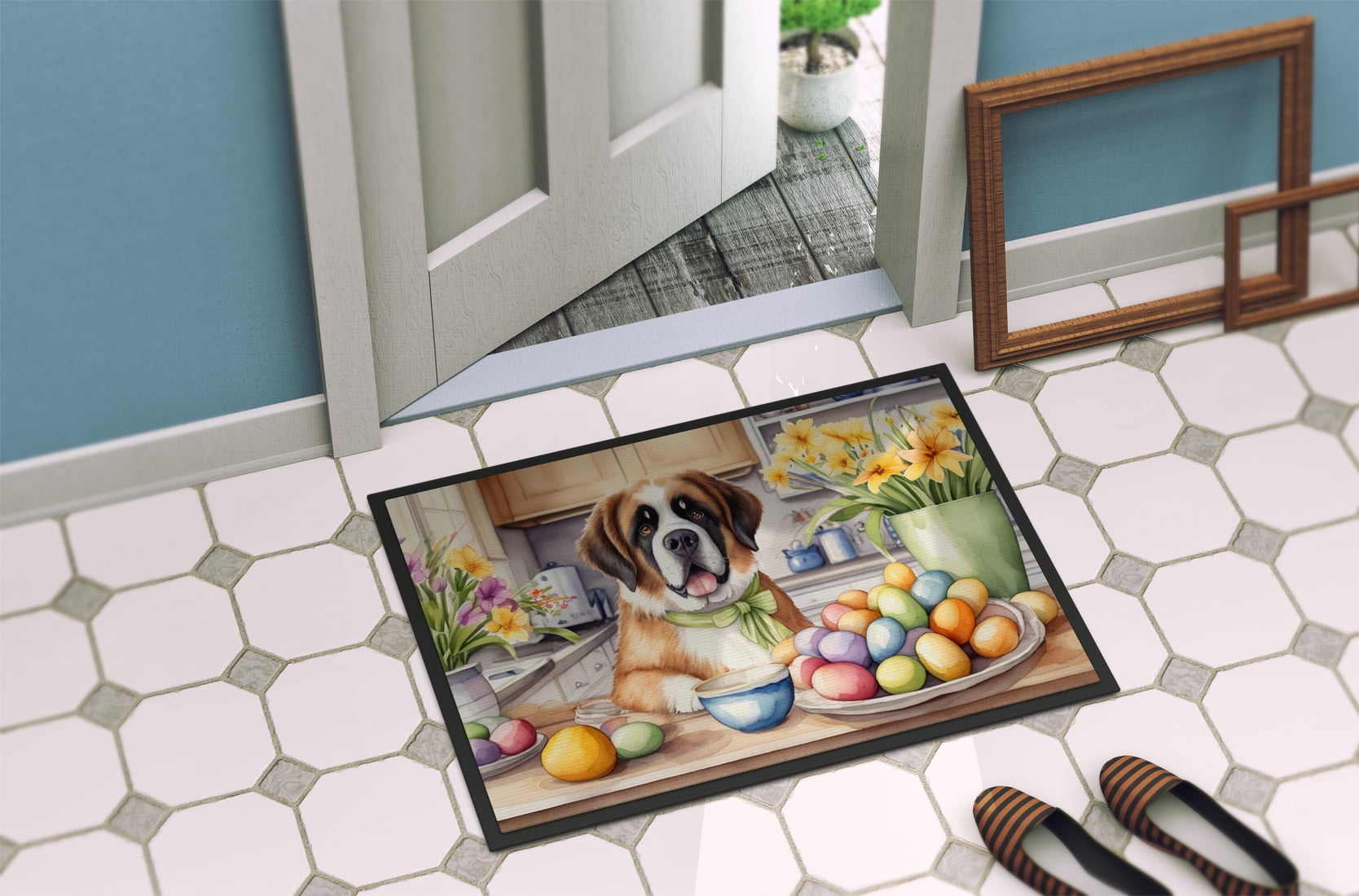 Carolines Treasures DAC6888MAT 18 x 27 in. Decorating Easter Saint Bernard Doormat