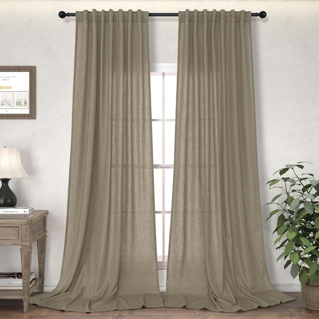 DANCURTON Rideaux Transparents à Pattes Arrière en Lin Taupe 52 Largeur x 96 Longueur