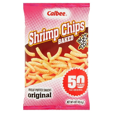 Calbee Baked Shrimp Chips Original Wheat Puffed Snacks, 4 oz, 12 pack