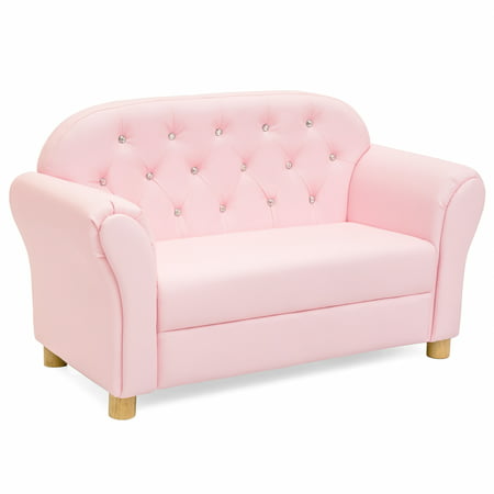 Best Choice Products 36in Upholstered Tufted Mini Sofa Couch for Kids, Toddlers, Nursery, Playrooms with Gem Studs,