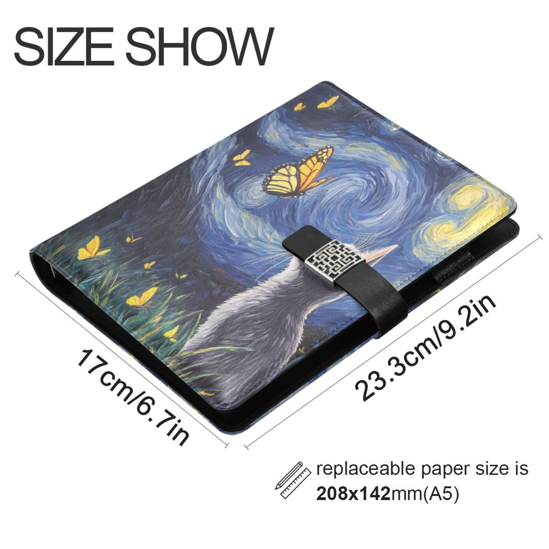 Leather Planner Leather Notebook Notebook Journal Binder Design Pen Pocket Design Convenient for Storage Star Cat