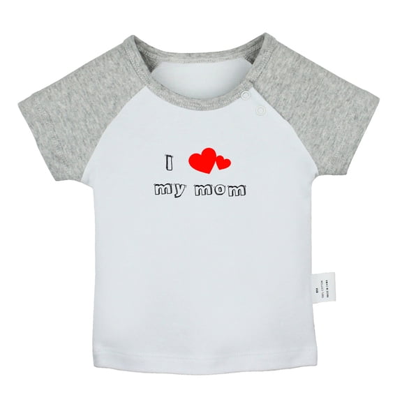 I Love My Mom Novelty T shirt For Baby, Newborn Babies T-shirts, Infant Tops, 0-24M Kids Graphic Tees Clothing (Short Gray Raglan T-shirt, 0-6 Months)