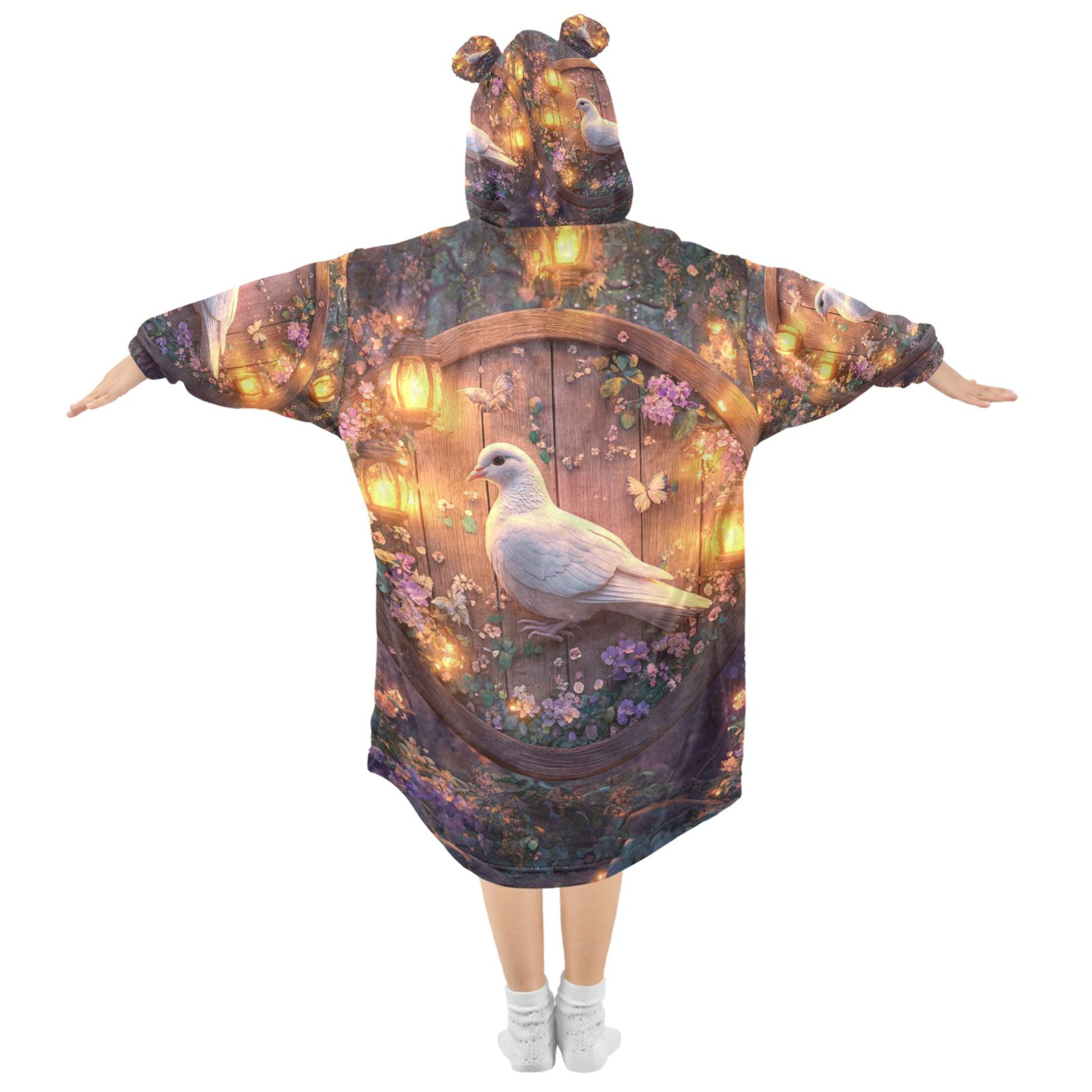 YAZAOO Kids Wearable Blanket Hoodie Warm and Cozy Serene Songbird Flannel Sweatshirt