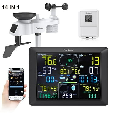 Wifi Weather Station (14-in-1) with Forecast Sensor Auto Alarm Function, Outdoor Weather Station Features 6.7'' x4.9'' Digital Color LCD Large Size Screen Display