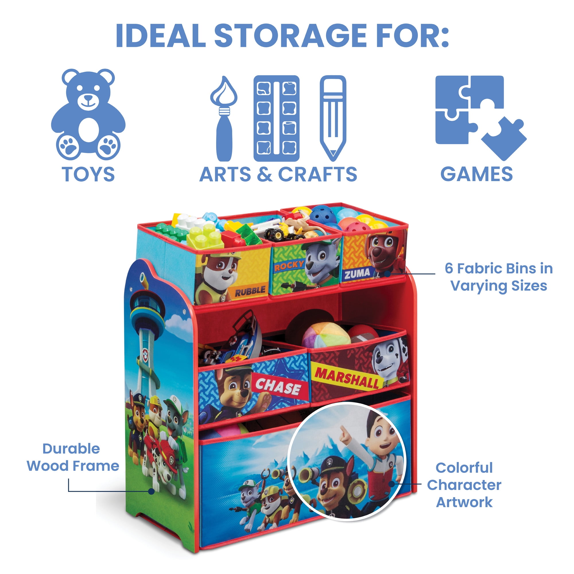 Paw Patrol Toy Box 6 Bins Storage Kids Furniture Organizer Chase Marshall Rescue 