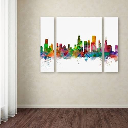 Trademark Fine Art "Chicago Illinois Skyline" Canvas Art by Michael Tompsett Three Panel Set