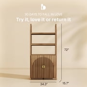 BELLEZE Book Shelf 72 Tall Arched Bookcase With Storage, 3 Tier Mid Century Modern Bookshelf With Doors, Modular Bookshelves For Living Room Office Kids Room Library (Caramel Brown)