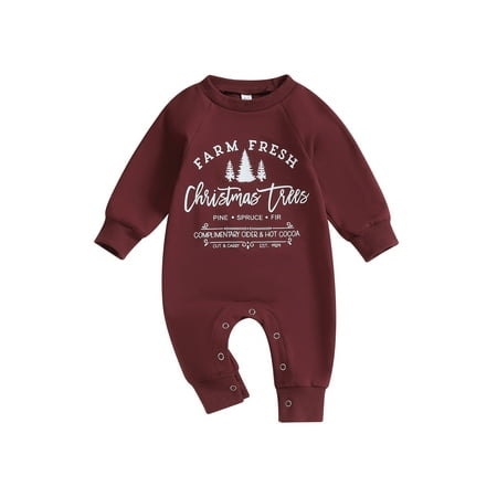

Meihuid Baby Jumpsuit Long Sleeve Tree Letters Print Christmas Romper