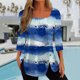 thumbnail image 1 of ICHUANYI Clearance Fashion Women Solid T-shirt Mid-length 3/4 Sleeves Blouse Round Neck Casual Tops(Blue, S) ICHUANYI WER2023081002098, 1 of 3
