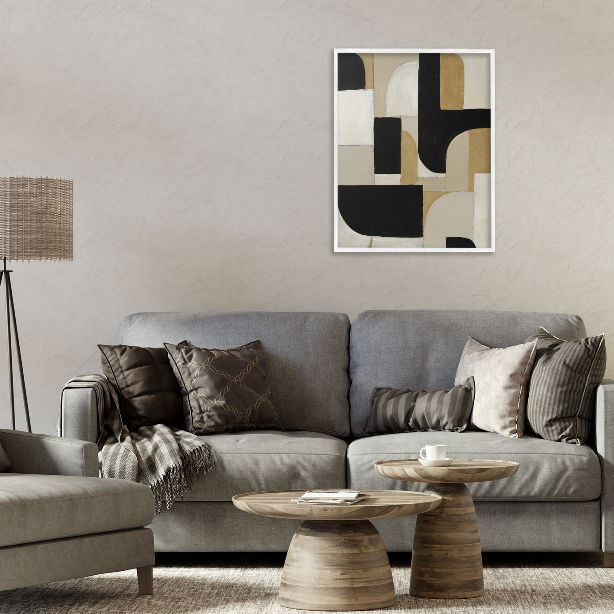 Stupell Industries Black & Neutral Shapes White Framed Giclee Art, design by Kippi Leonard