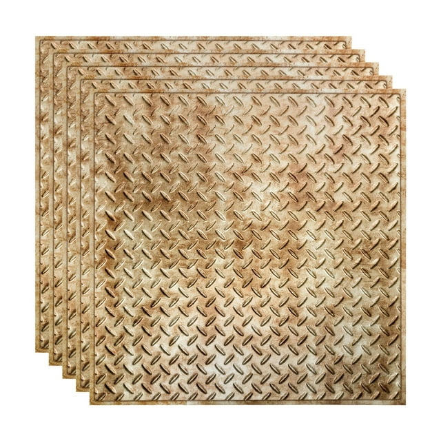 FASÄDE Diamond Plate Decorative Vinyl 2ft x 2ft Lay in Ceiling Panel in Bermuda Bronze (5 Pack)