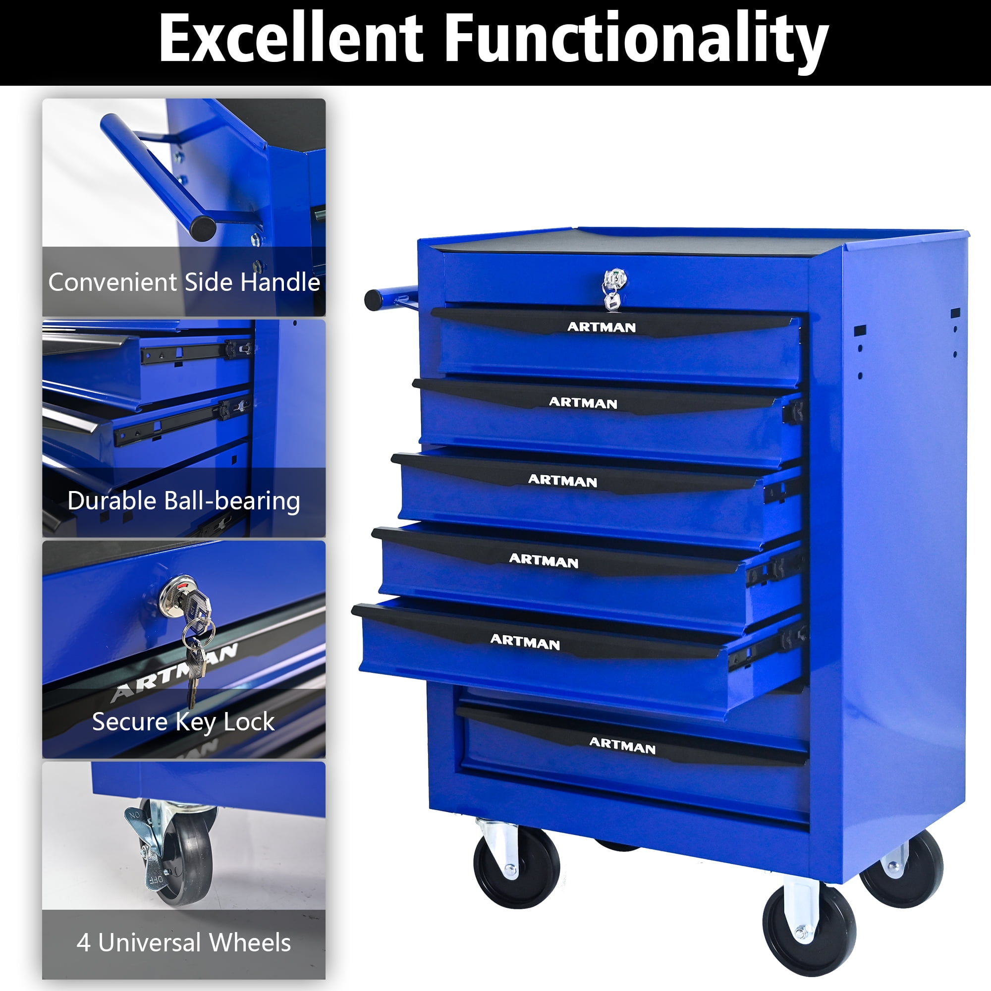 7-Drawer Rolling Tool Chest on Wheels, Seizeen Metal Tool Box Storage Cabinet Lockable, Multifunctional Tool Cart w/7 pcs Small Tool Box, Linners