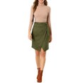 thumbnail image 2 of DARING DIVA Women's Faux Suede Fall Front Slit Wrap Pencil Skirt L Dark Green, 2 of 6