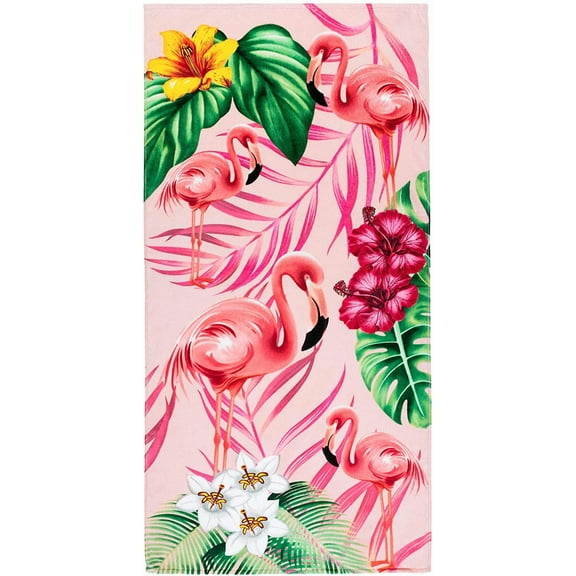 Flamingo and Hibiscus Beach Towel 30 x 60 inches 100% Cotton